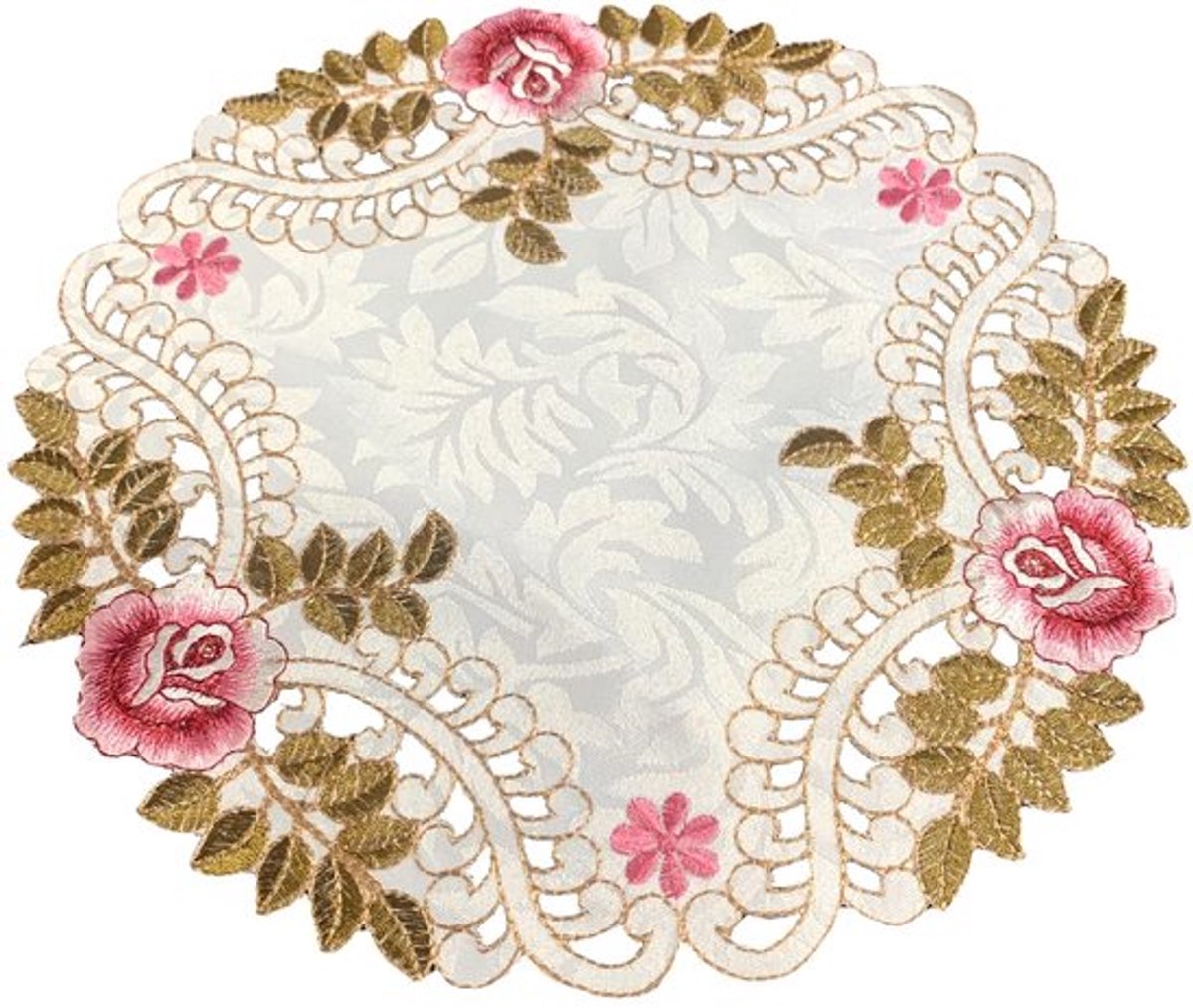 4 stuks bloemenborduurwerk, tafelset, doorgewerkte stof, onderzetters, ronde bloemenvorm, mat, placemat, voor eetkamer, keuken, banket, bruiloft, decoratie, 25 cm, rozenrood