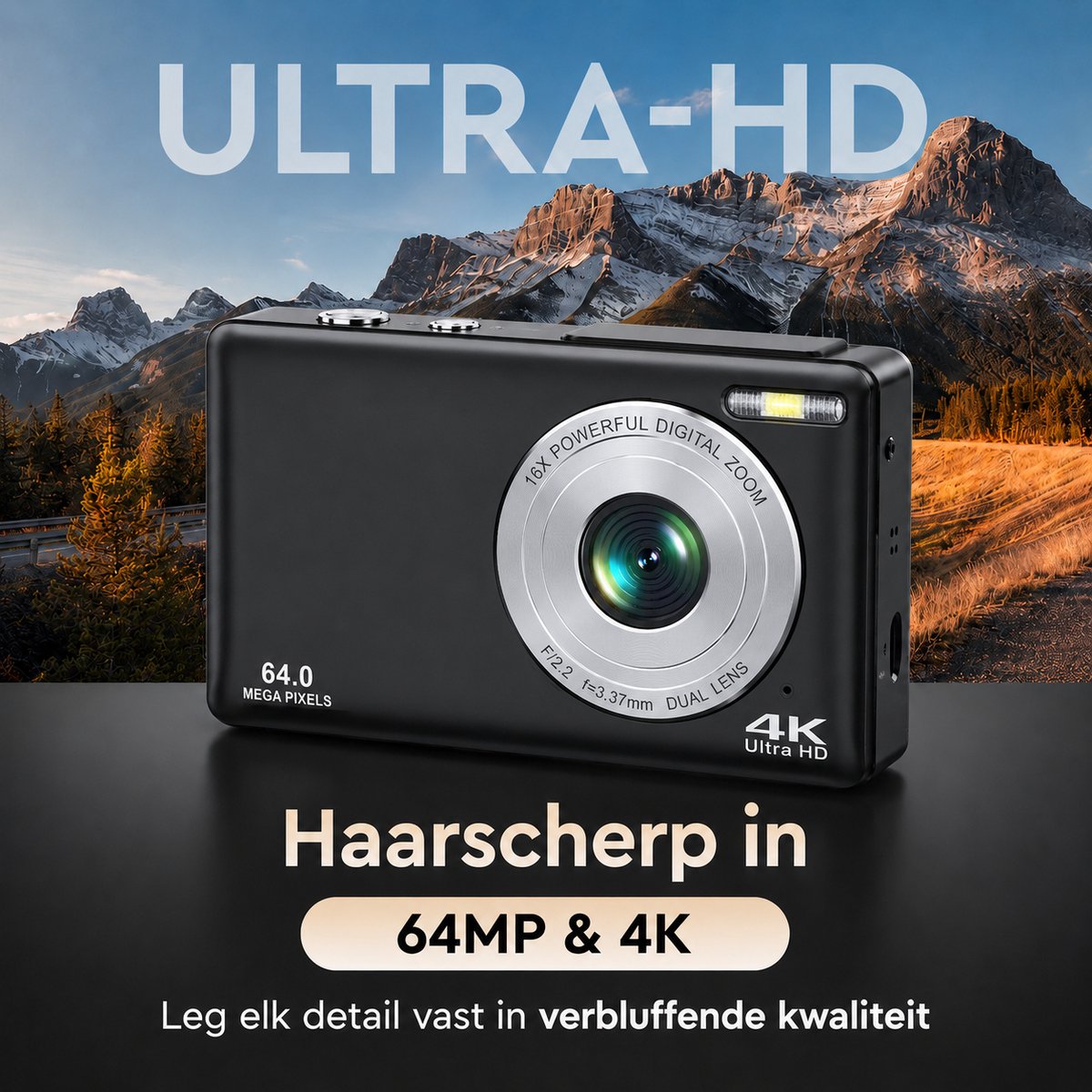 K&L KL-4K-64-B compactcamera met dubbele lens thumbnail 4