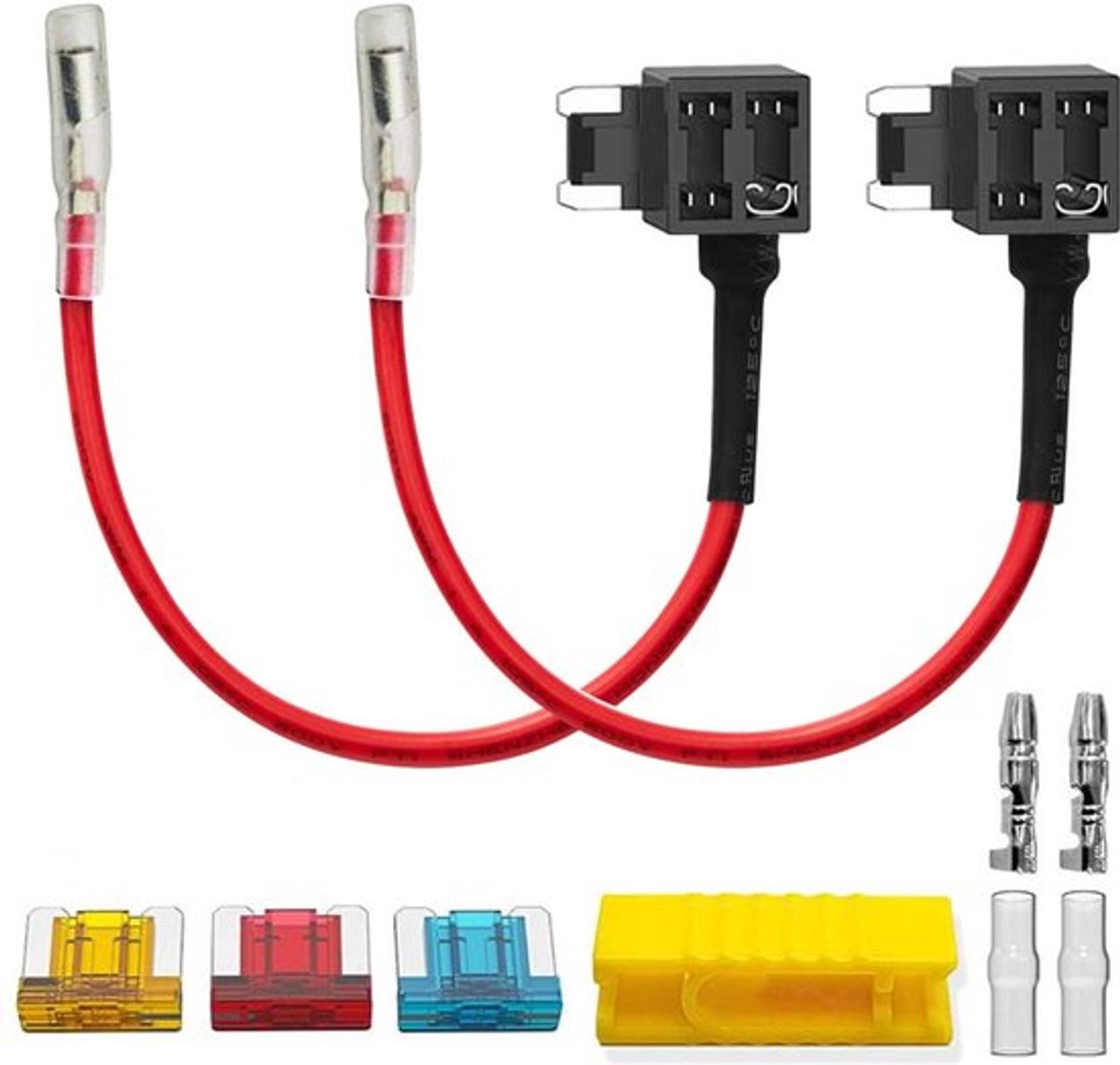 2 stuks 12V-24V Low-Profile Add-A-Circuit Fuse Adapter met Bedrading, Mini Fuse Houder met 3 vervangende zekeringen (5A/10A/15A) + Terminal Connector