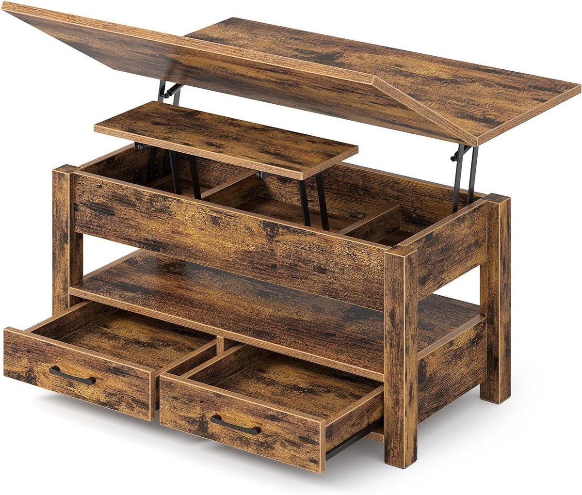Verstelbare Koffietafel - Eettafel Bureau - Woonkamer Gebruik - Verborgen Opbergruimte - 100 x 50 cm - Vintage Bruin