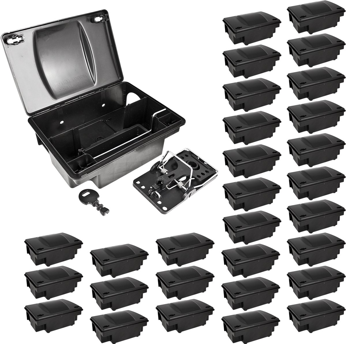 30 x Aasstation Rattenset Aasbox Box Tuin Muizenval Muizen met klikval Rattenaasbox Rattenaasstation Rattenval Kind Huisdierveilig Petigi