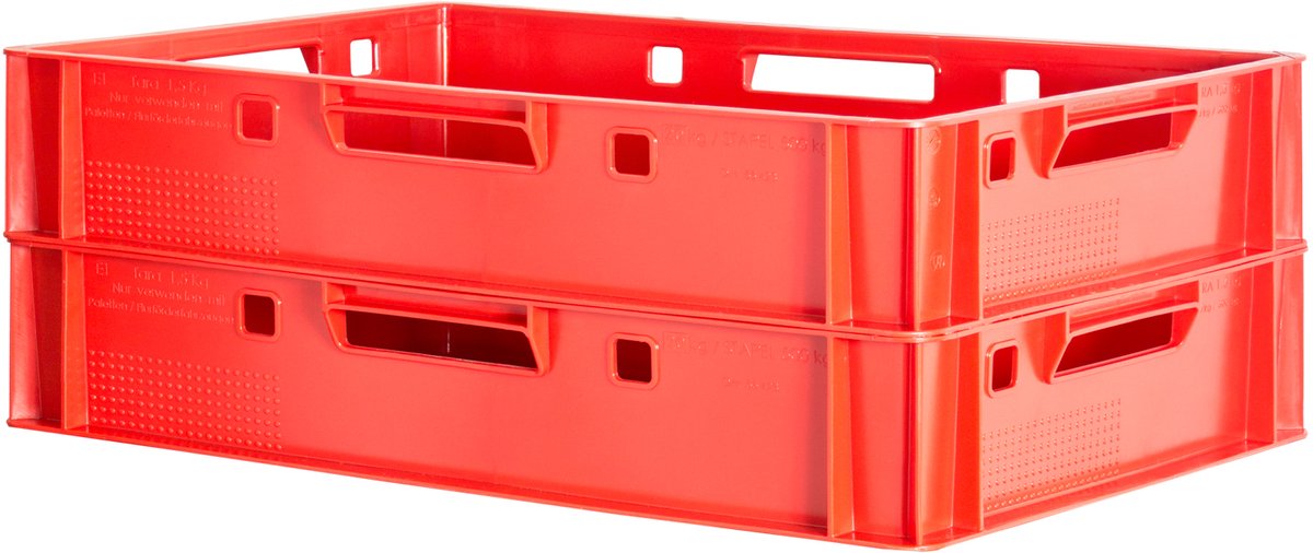 2x E1 Vleeskratten, Rood, Eurobox, Voedselveilig, Slagerskist, Opbergdoos, Plastic Bak, Stapelbaar, 60 x 40 cm, Kingpower