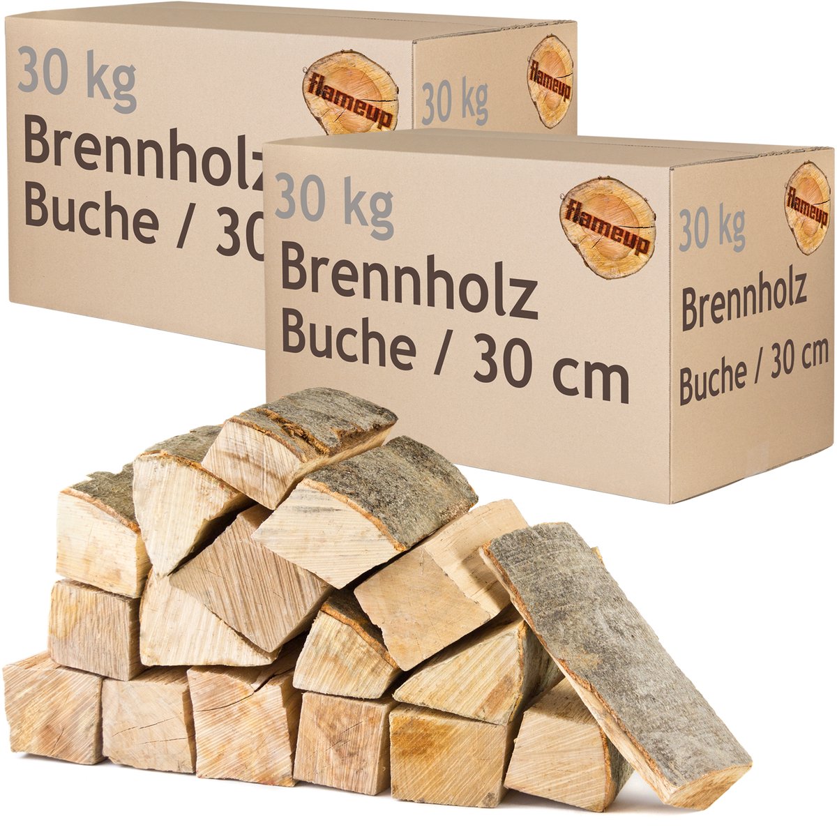 Brandhout, 60 kg, voor kachels, open haarden, vuurkorven en barbecues, beukenhout, 30 cm, Flameup