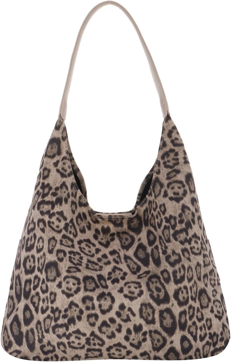 Dames Suède Handtas met Luipaardprint, Grote Schoudertas en Vintage Zadelontwerp voor Stijlvolle Uitjes
