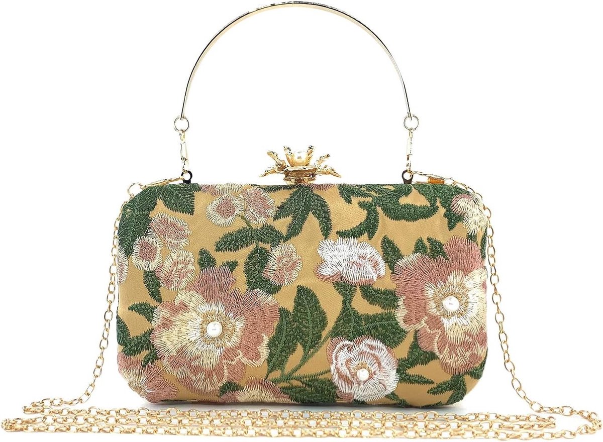 Elegante avondtassen met geborduurde clutch voor vrouwen, vintage stijl voor formele bruiloften en speciale gelegenheden, Goudkleurig