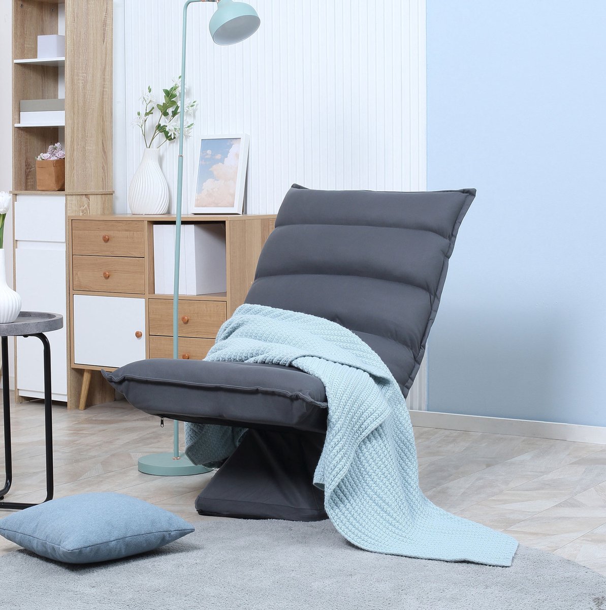 MIVRAY Relaxfauteuil 62 x 70 x 95 cm - 360° Draaibaar Met 5-Voudig Verstelbare Rugleuning - Voor Woonkamer En Leeshoek - Stof Donkergrijs