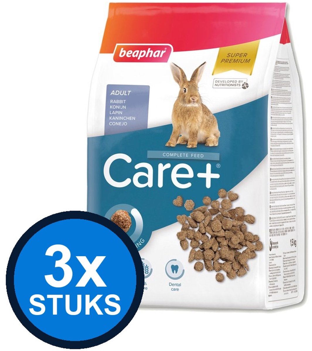 3x Beaphar - Care+ konijn 1,5kg - Knaagdierenvoer - 1.5 kg
