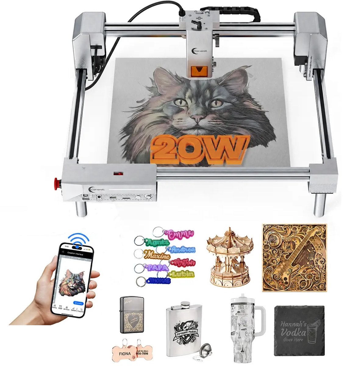 Laser Graveermachine JL9 - Laser Cutter - 20W - Lasergraveermachine - Met Dubbele Motor - Graveren - Display - WiFi App - 300x300 mm - Laser Snijmachine - Bedienbaar Met APP