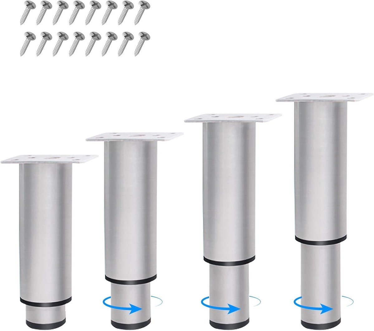 Verstelbare Meubelpoten Set van 4, Hoogte 8-12cm, Ø38-50mm, Geschikt voor Sofa, Bed en Kasten, Duurzaam Metaal en Universeel Ontwerp