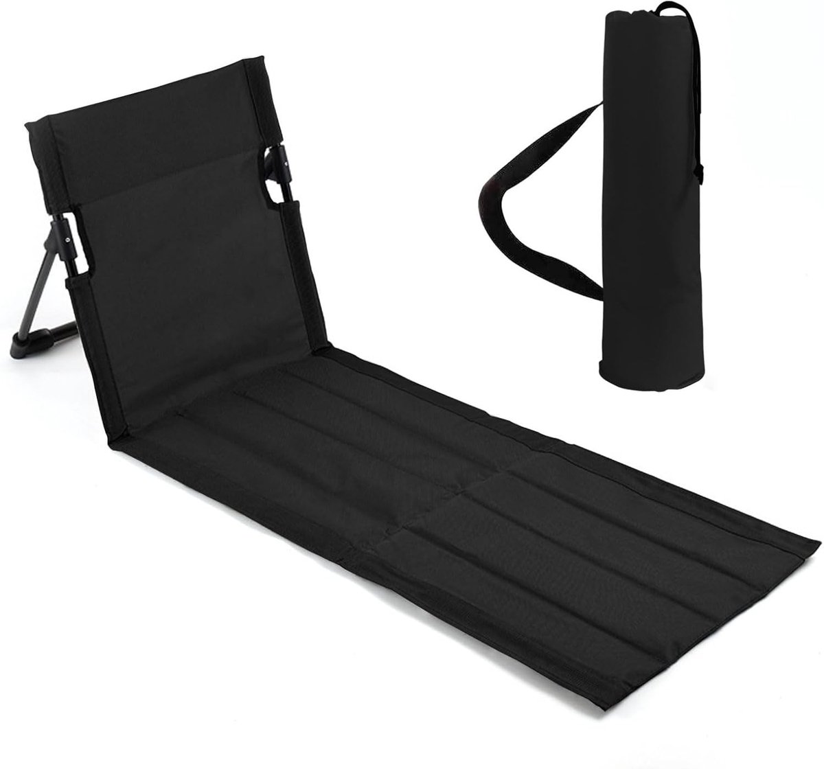 SnelShoppen - Draagbare Strandstoel Verstelbare Rugleuning Inklapbaar Lichtgewicht Strandmat Extra Lange Stijl Zwart Voor Camping Buiten Strand Reizen