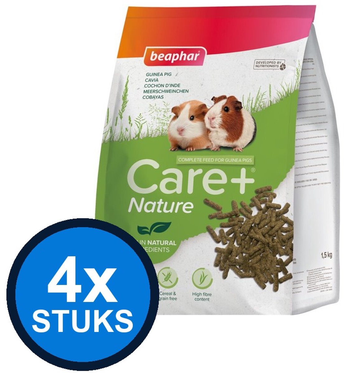 4x Beaphar - Care+ nature cavia 1,5kg - Knaagdierenvoer - 1.5 kg