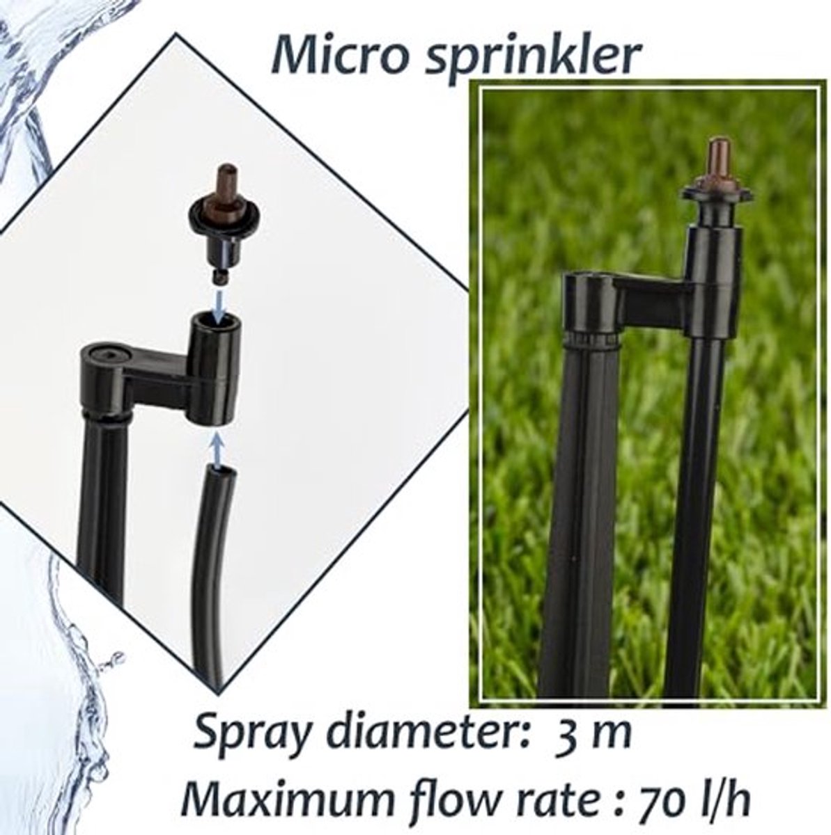 sproeiers voor irrigatie 360° debiet 70 l/u | bereik 3 m | drukbestendig 2 bar | van kunststof | kleur zwart | automatisch besproeiingssysteem