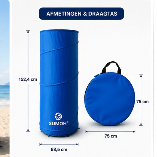 SUMOH® Pop-Up Omkleedtent - Mobiele Omkleedruimte, Draagbare Verkleedcabine, Privacytent, Strandkleedkamer en Paskamer - Opvouwbare Instant Changing Room voor Camping, Strand, Zwemmen, Sport, Festivals, Dans en Fotografie - 1 Persoon - Blauw van sumoh — afbeelding 2