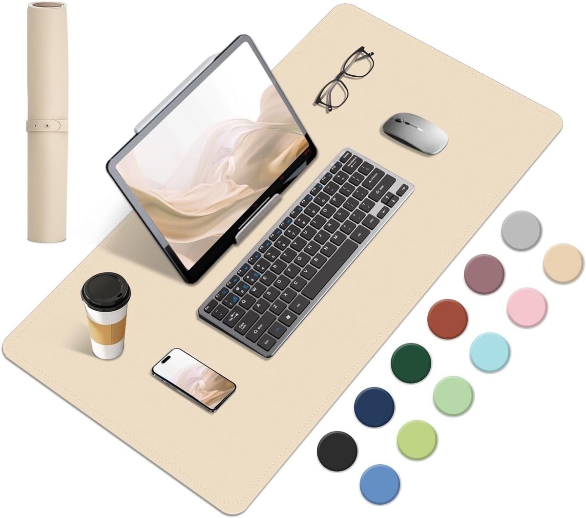 Natuurlijke Kurk en Leer Bureau Ondergrond, Waterdichte Grote Muismat, Eenvoudig Schoon te Maken Laptopmat voor Thuis en Kantoor (Apricot, 60x34CM)