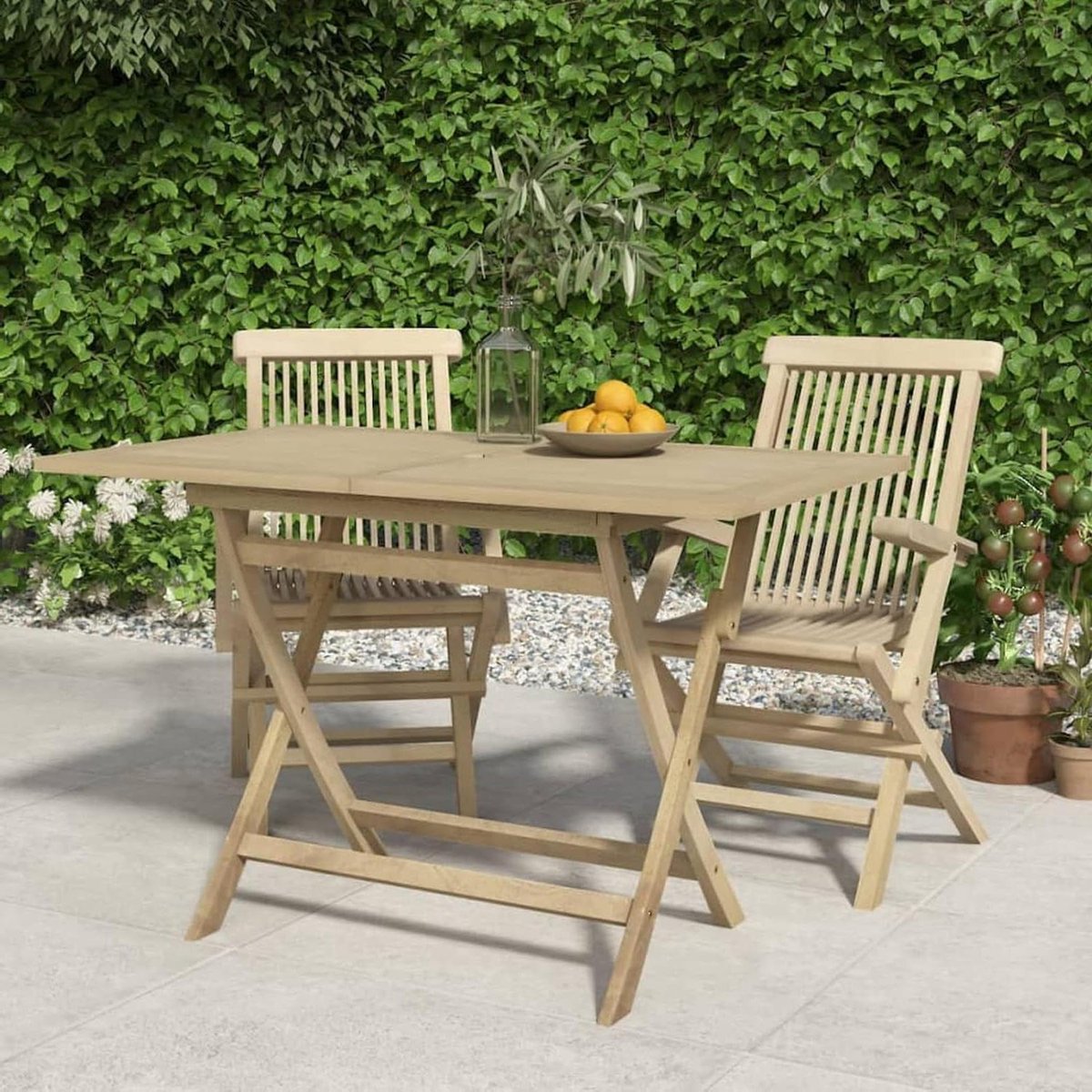 Tuintafel Hout - Buitenmeubel Bijzettafel - Terras Ontspannen - Inklapbaar Ontwerp - 120x70x75 cm - Grijs