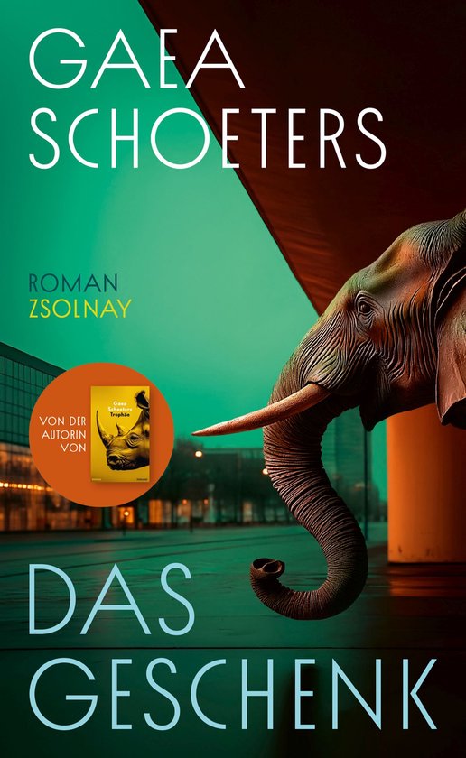 Boek "Das Geschenk" van Gaea Schoeters, met een olifant op de cover.