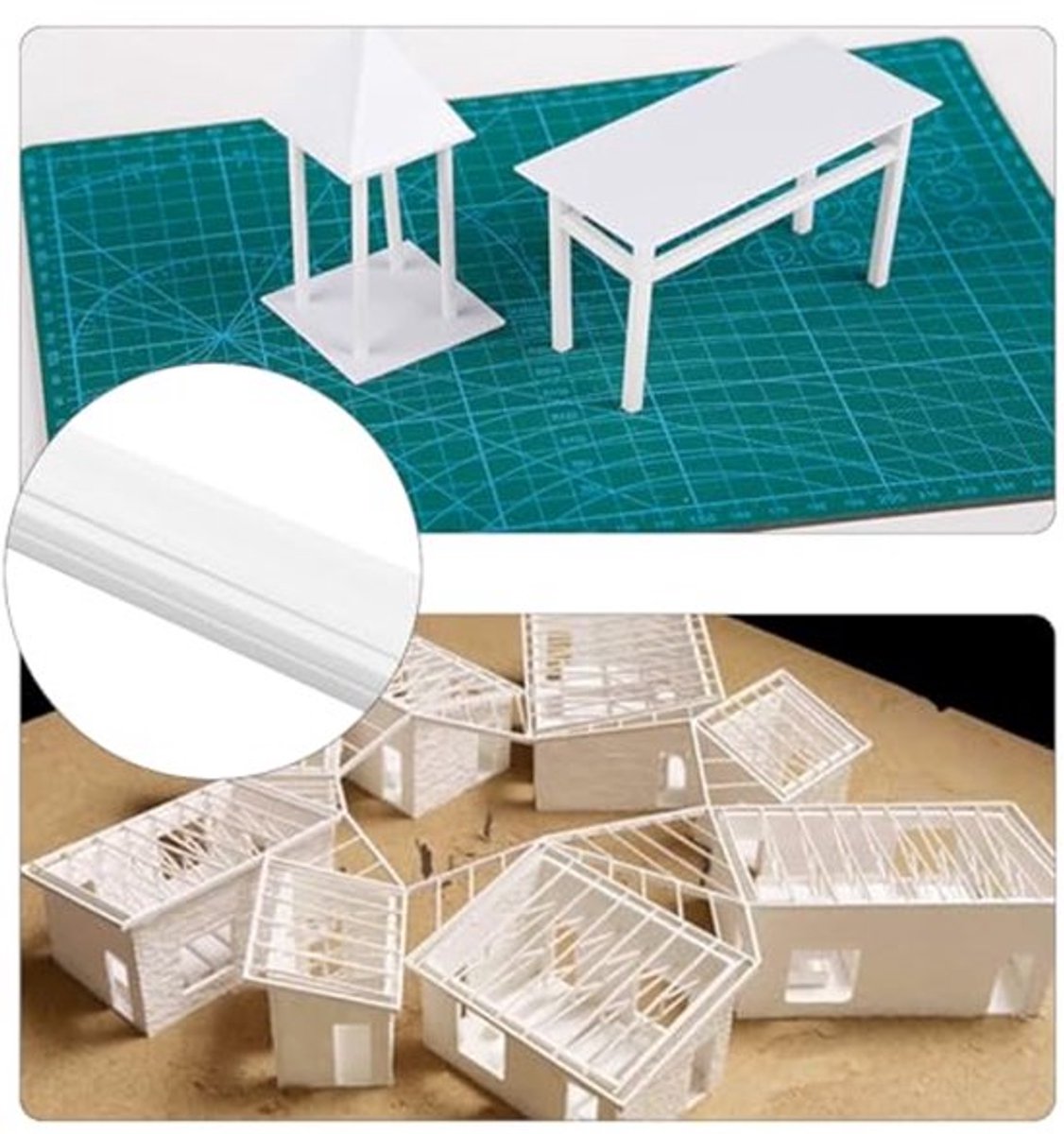 40 stuks 4 maten ABS plastic vierkante buis voor DIY zandtafel architectonisch model maken (3/4/5/6mm, wit)