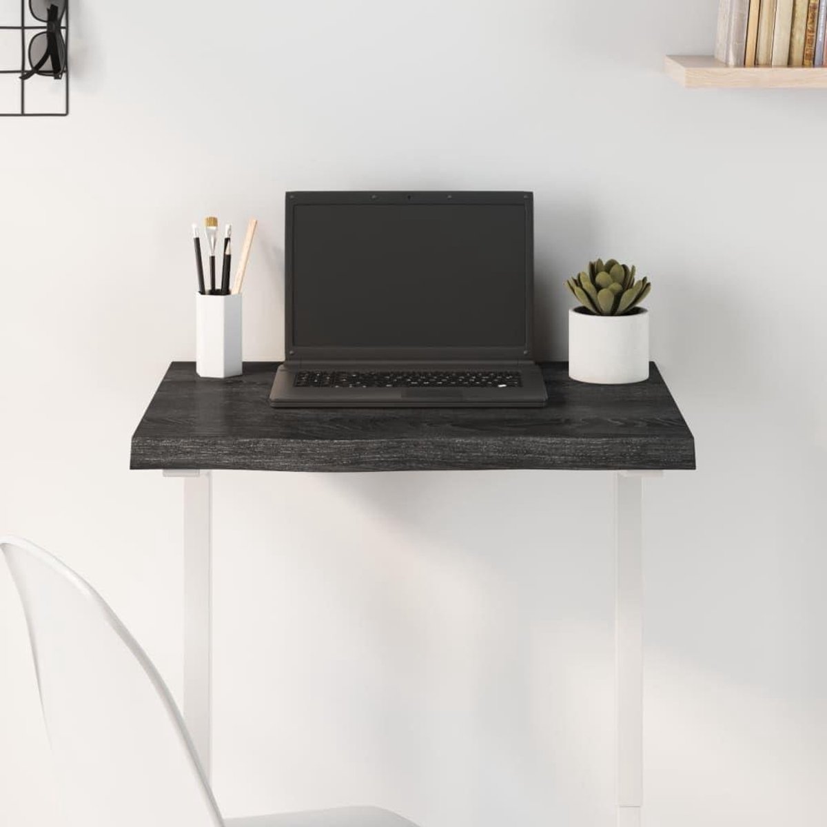 Tafelblad Massief Eiken - Bureau blad - Tafel Vernieuwen - Natuurlijke Nerf - 60 x 50 cm - Donkergrijs