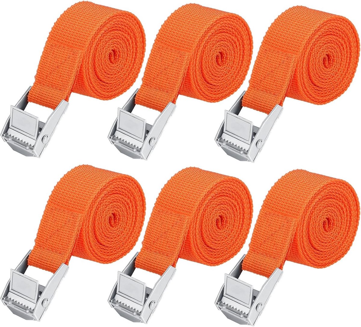 Set van 6 Verstelbare Lashing Straps van 50 cm met Klembevestiging voor Fietsendragers, Vervoer van Bagage en Campingaccessoires