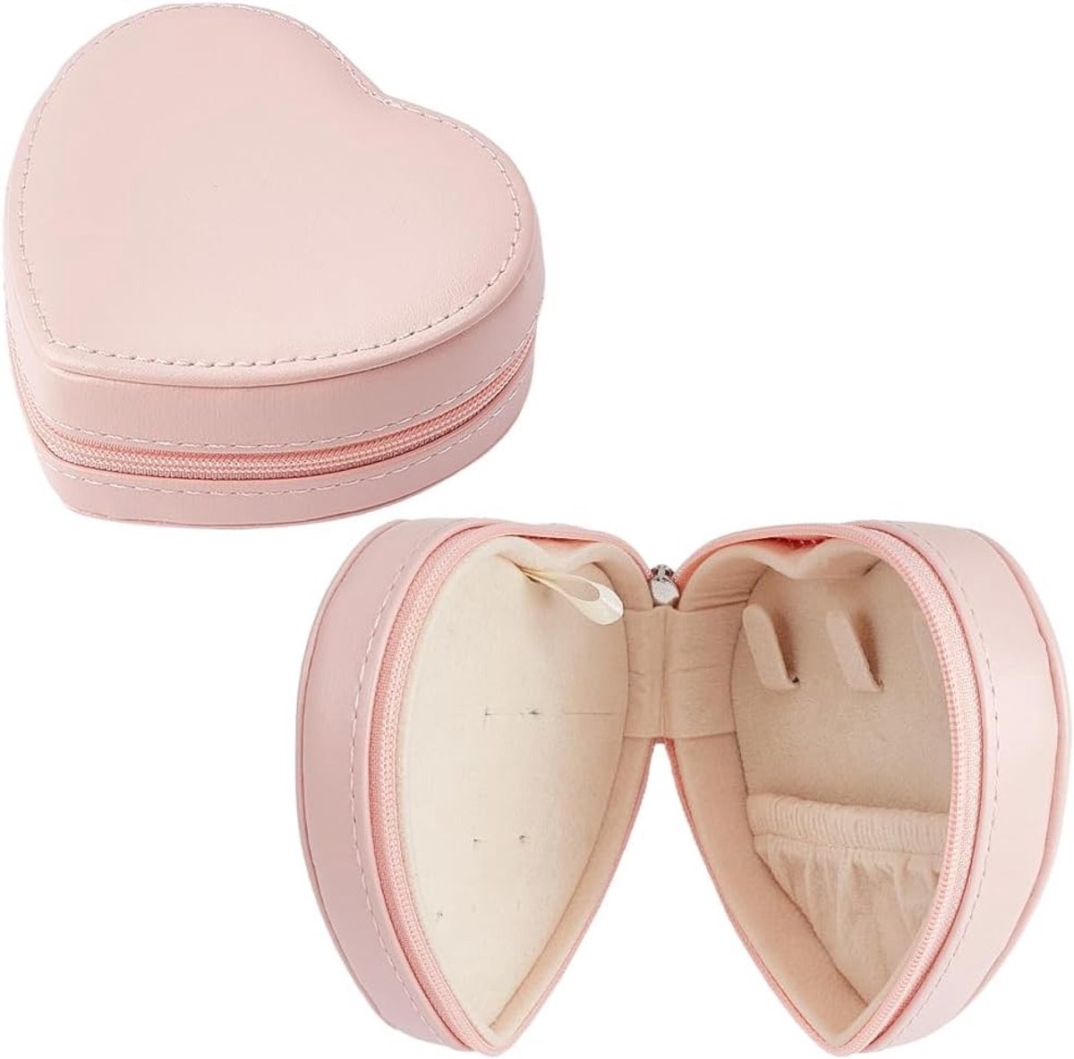 Draagbare Hartvormige Sieraden Opbergtas voor Oorbellen en Kettingen - PU Lederen Organizer voor Vrouwen, Ideaal als Cadeau en Reisaccessoire (Roze)