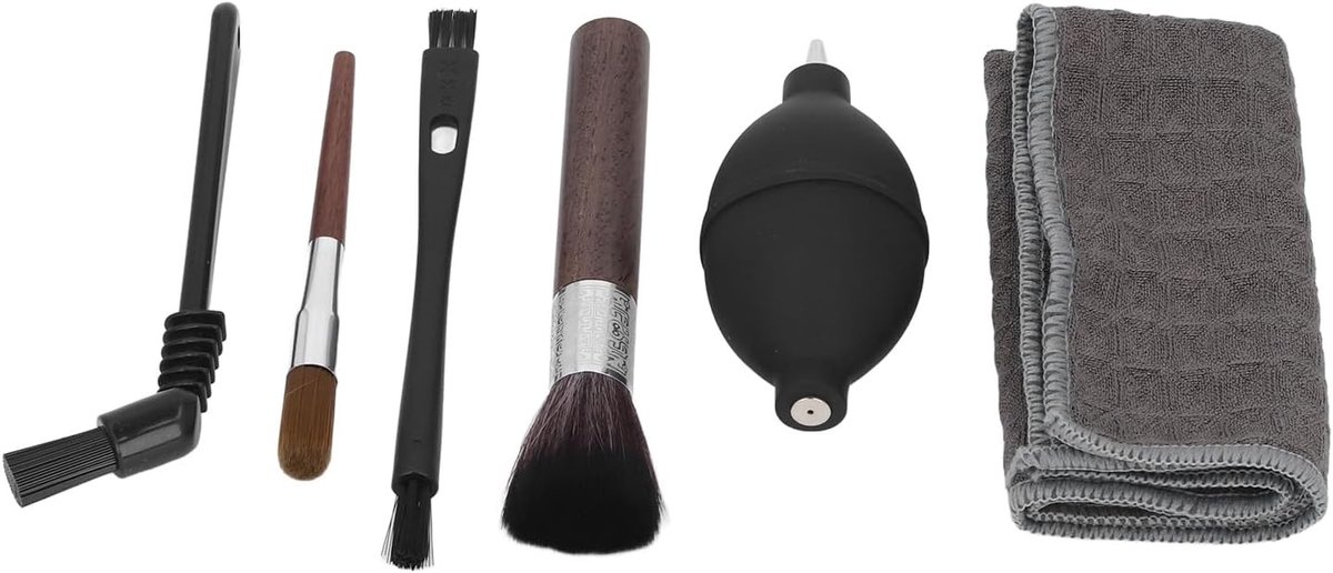 6-delige Koffiezetter Borstelset met Houten en Nylon Borstels, Handdoek en Luchblazer voor Barista's en Koffiemakers