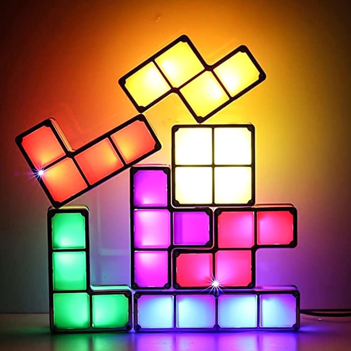 Stapellamp voor Kinderen met 7 Kleuren, Inductie, Interlocking, LED 3D Puzzels, Bedlampje en DIY Tangram Speelgoed, Perfect als Cadeau voor Kinderen