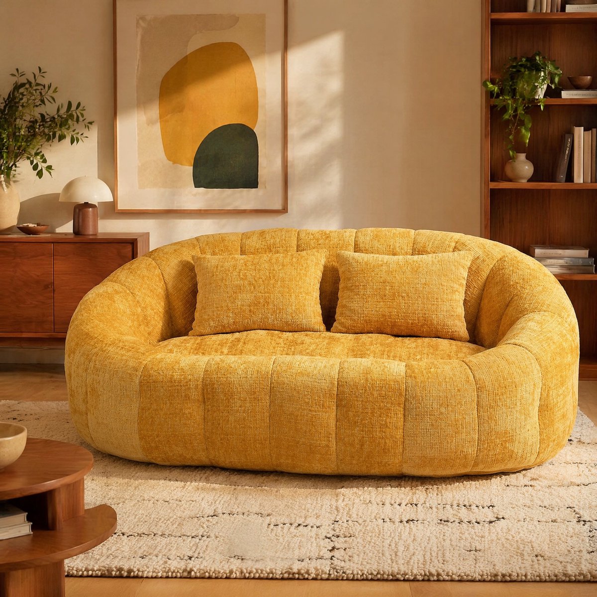 DESMIU Zitzak 145 x 95 x 63 cm - Luie Loungestoel Met Rugleuning En Armsteunen - Voor Binnen En Buiten - Chenille - Geel