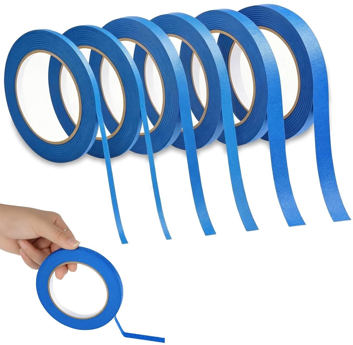 Verf tape set van 6 rollen in verschillende breedtes 5mm/8mm/10mm/12mm x 5m, ideaal voor knutselen, schilderen en decoratie