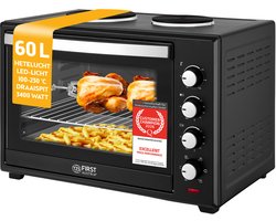 TZS First Austria Mini oven 60L met kookplaten - 3400W - Heteluchtoven - max 230°C - Zwart