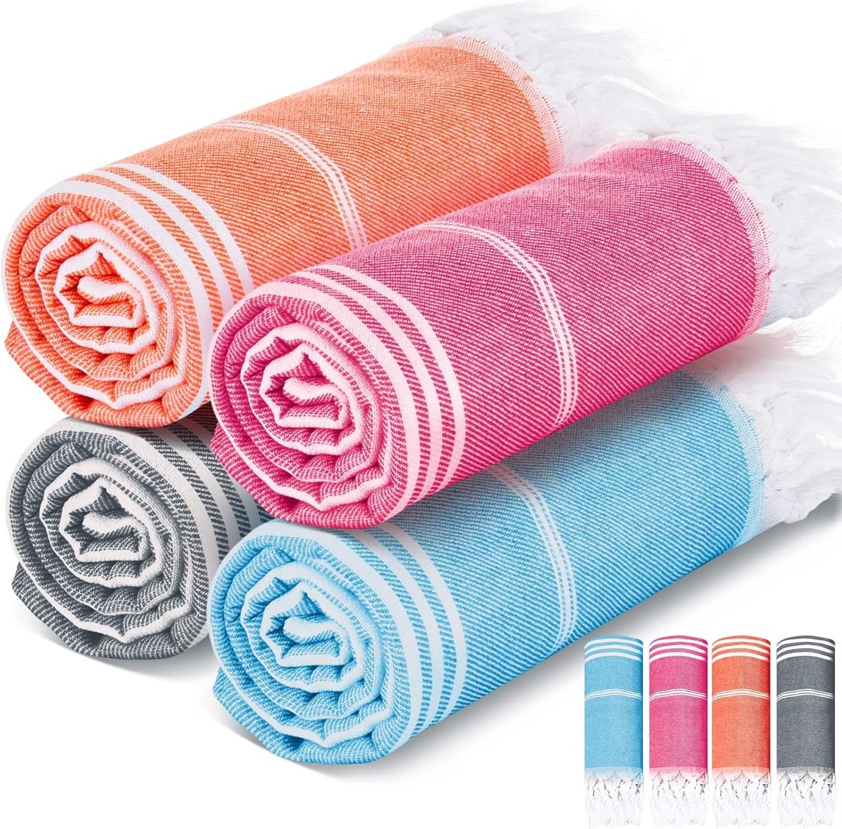 Set van 4 Absorberende Fouta Handdoeken 90 x 200 cm voor Sauna, Yoga en Zwemmen - Lichtgewicht Hammam Handdoeken in 4 Kleuren