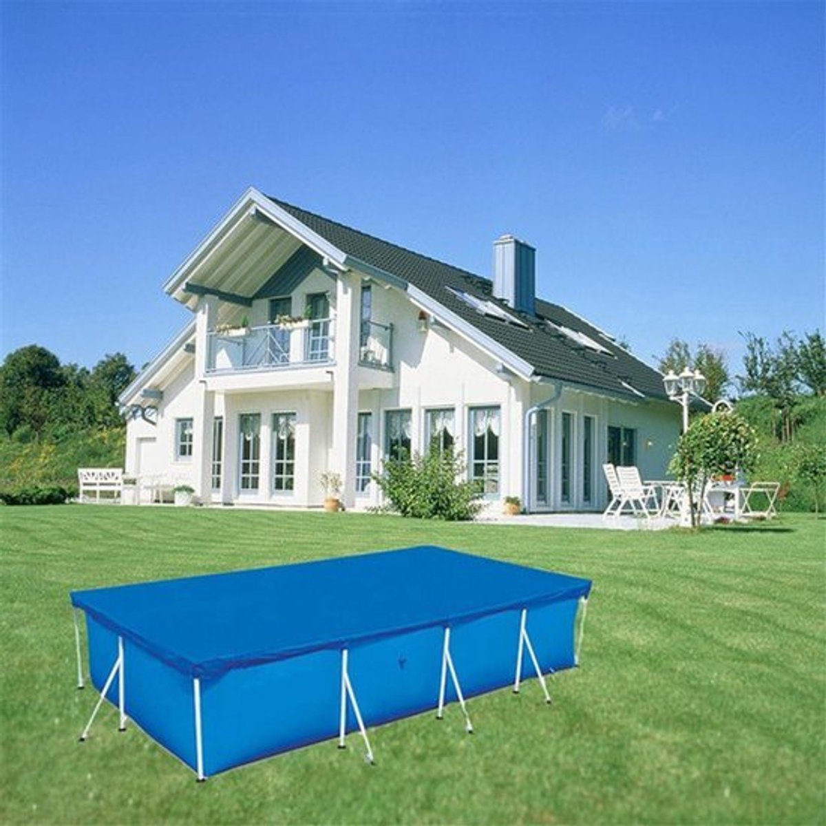 Zonne-hoezen voor bovengrondse zwembaden Inground zwembadafdekking dikke stofdichte regendichte zwembadhoes beschermer voor tuin buiten (blauw)