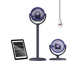 Kraftverdia – Camping fan — Staande ventilator – Draagbare ventilator op zonne-energie – Uitgerust met zonnepaneel – USB – Oplaadbare batterij – 5 windsnelheden – Geschikt voor binnen, kamperen, picknicks en buitenwerk