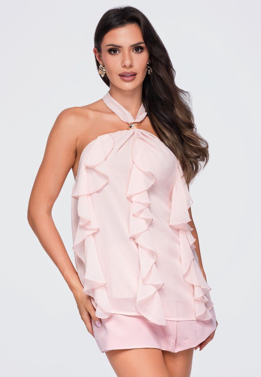 OMBRE Blouse - Loose Fit - Mouwloos - Veters Roze S/M