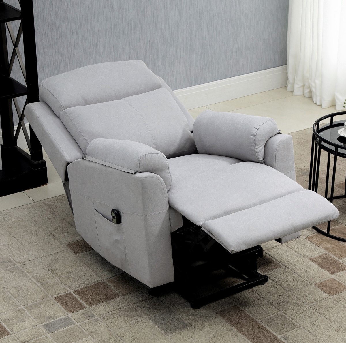 FloraGrace Relaxfauteuil 83 x 89 x 102 cm Elektrisch Met Opsta Hulp En Ligfunctie Voor Woonkamer En Rustmomenten Stof Lichtgrijs