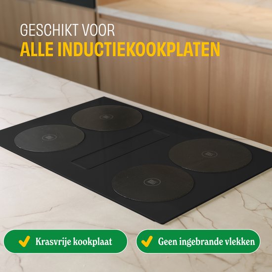 Cook & Pan 4x Inductie Beschermer Rond Zwart - 100% Inductiekracht zonder Warmteverlies - Hittebestendig tot 260°C - Anti-Slip Inductiebeschermer voor Krasvrije Kookplaat - Krasbestendig - Inductie Matjes - Panbeschermers - Onderzetters - Afdekplaat