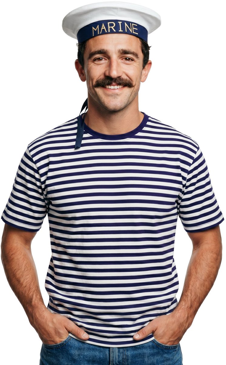Shirt Gestreept - Unisex - Carnaval - Korte Mouw - Blauw-Wit - Maat M