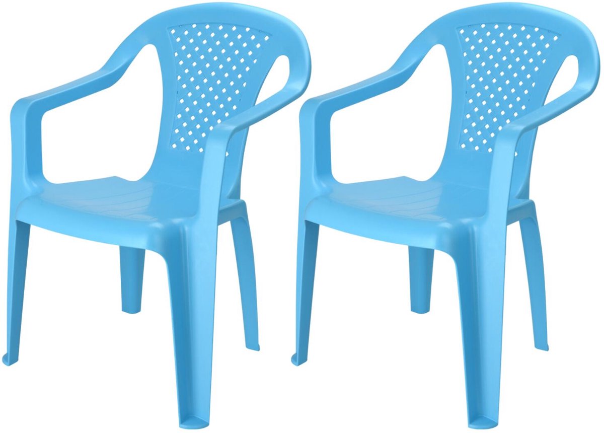 Pro Garden Stoeltjes voor kinderen - 2x - blauw - 38 x 52 cm - voor binnen en buiten - kunststof - voor kinderen van 3 tot 7/8 jaar - stapelbaar