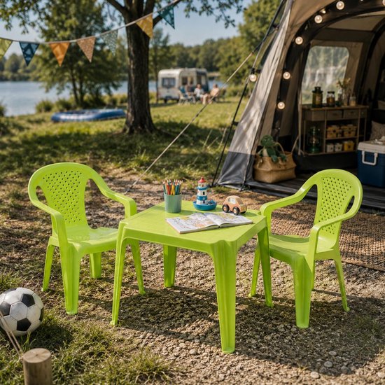 Pro Garden Stoeltjes voor kinderen - 1x - groen - 38 x 52 cm - voor binnen en buiten - kunststof - voor kinderen van 3 tot 7/8 jaar - stapelbaar van Pro Garden — afbeelding 4