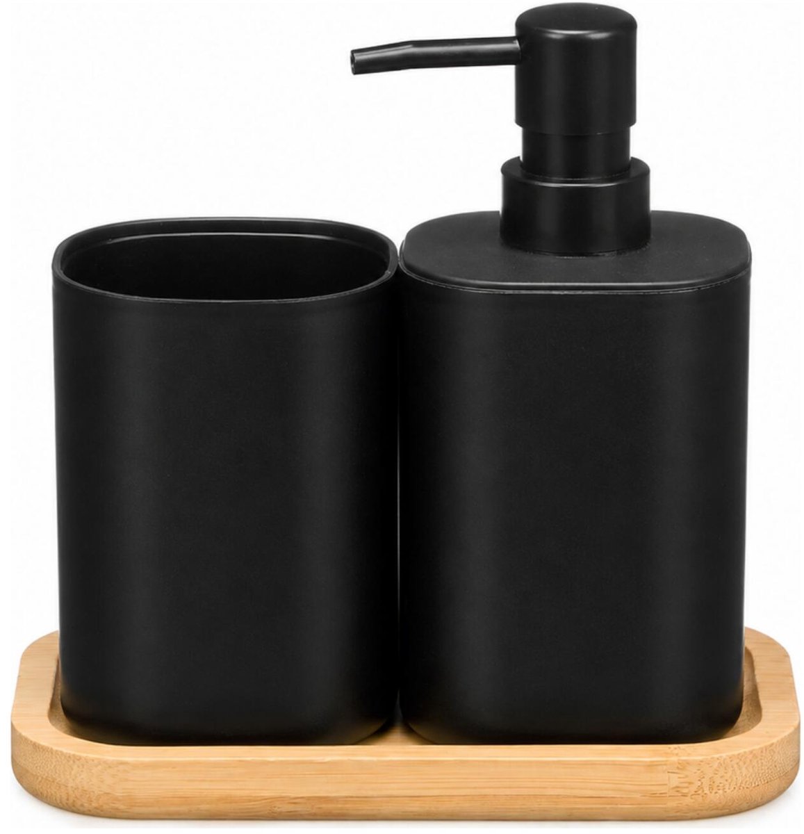 Berilo zeeppomp / zeepdispenser met beker - zwart - kunststof - 356ml - badkamer set
