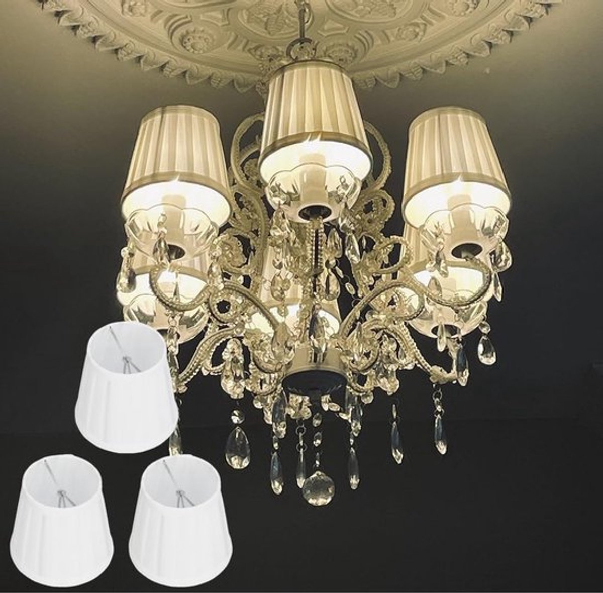 stuks stoffen lampenkap, E14, klembare geplooide kap, stoffen lampenkap voor kroonluchter, wandlamp, staande lamp, kantoor, huis, hoteldecoratie, benodigdheden (wit)