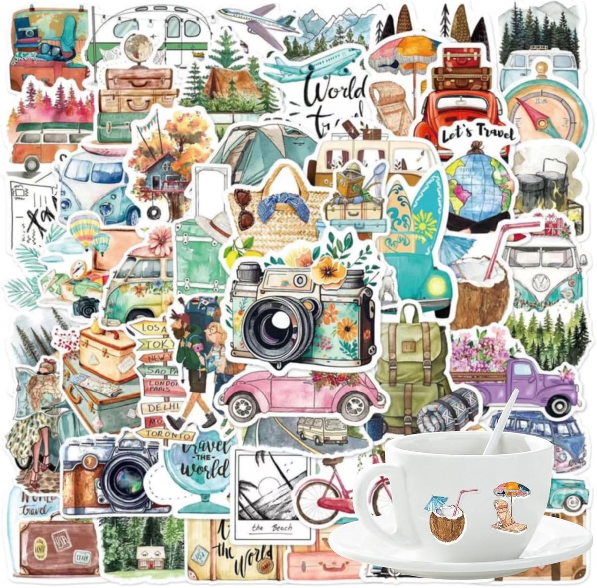 Creatieve scrapbook stickers voor reizen, outdoor decoratie, doodle stickers voor fotoalbums en journaling, notebook en laptop versiering
