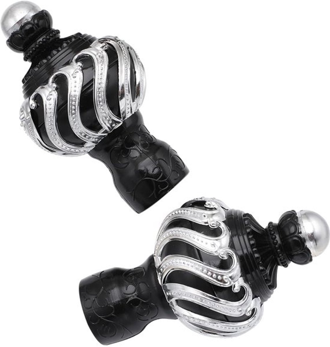 Set van 2 Ronde Gordijnroede Eindelementen Zwart Decoratieve Hoofd Caps - Binnenmaat: 27mm