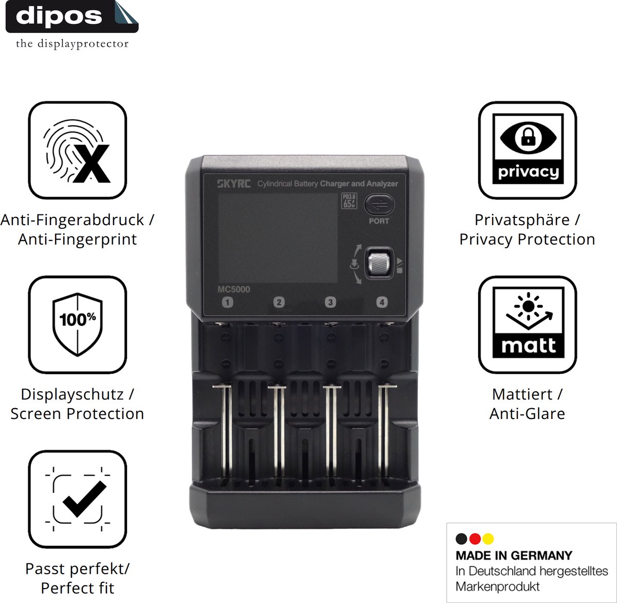 dipos – Matte Privacy Screenprotector geschikt voor SkyRC MC5000 | Anti-Spy Beschermfolie