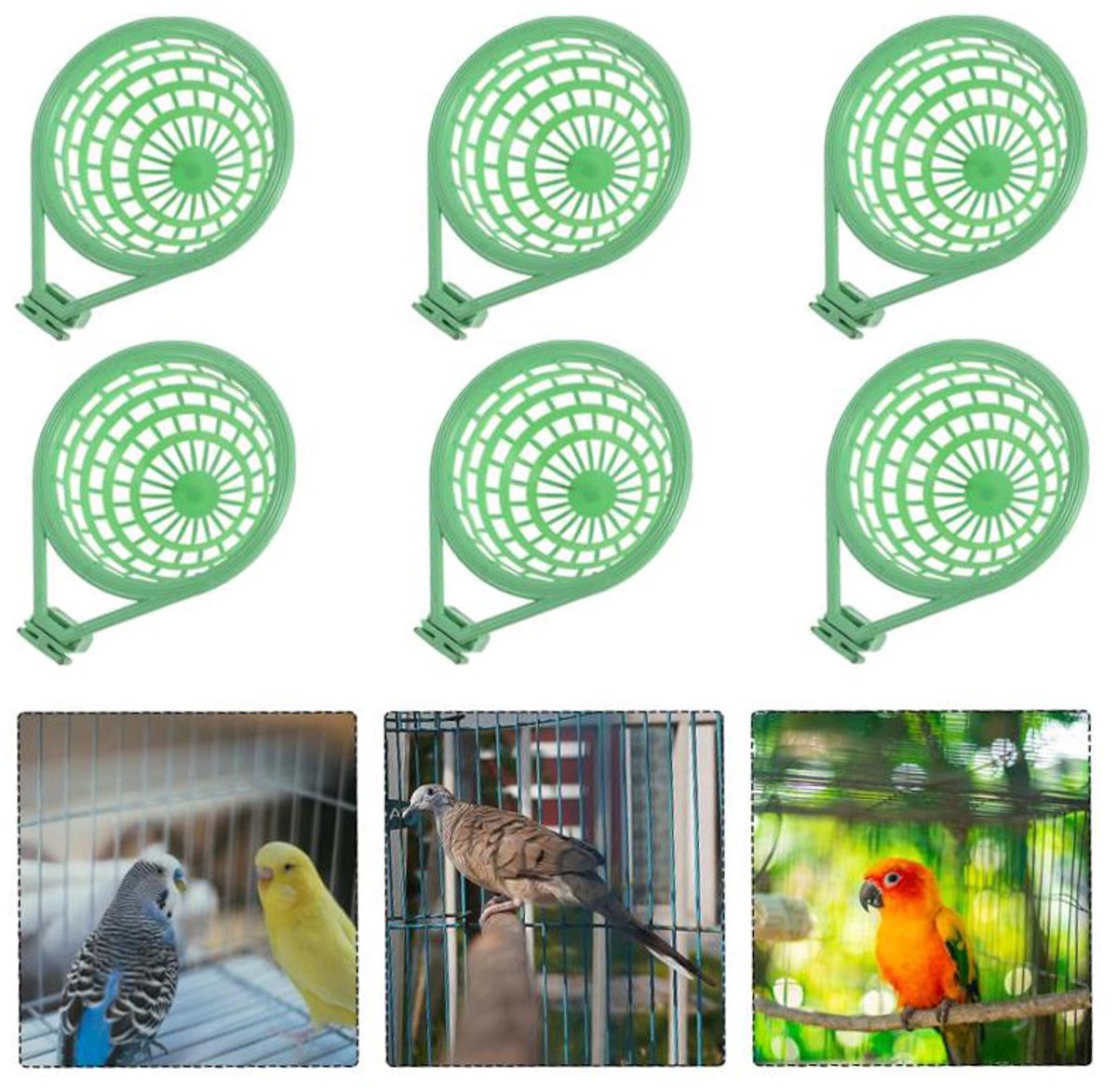 Groene plastic duif legnest set van 6 stuks - klembaar broedmandje voor volière en kooi - universeel broedbak voor sierduiven parkiet tortelduif