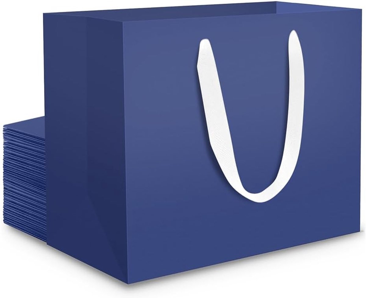 20 Stuks Donkerblauwe Kraft Cadeautassen - Luxe Papieren Tassen met Handvatten - 22x10x18cm - Ideaal voor Verjaardagen en Feestjes