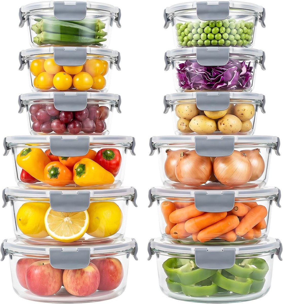 Set van 12 glazen meal prep boxen met deksel, luchtdicht en BPA-vrij, ideaal voor voedselopslag en magnetrongebruik