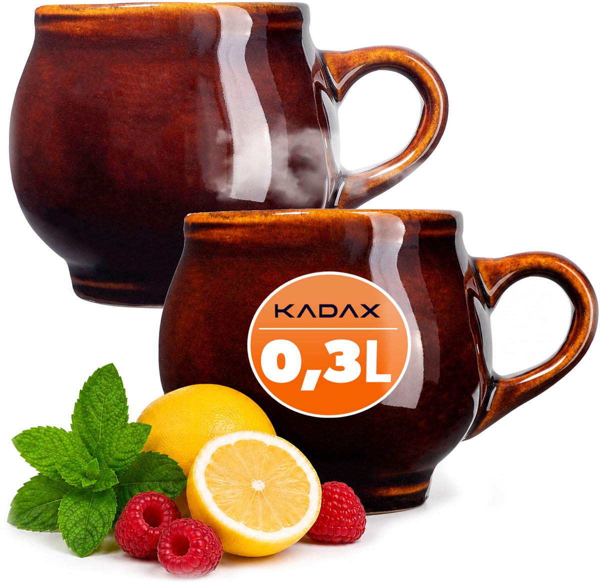 KADAX mokken voor glühwein 300 ml steengoed mok voor geschenkset van 2