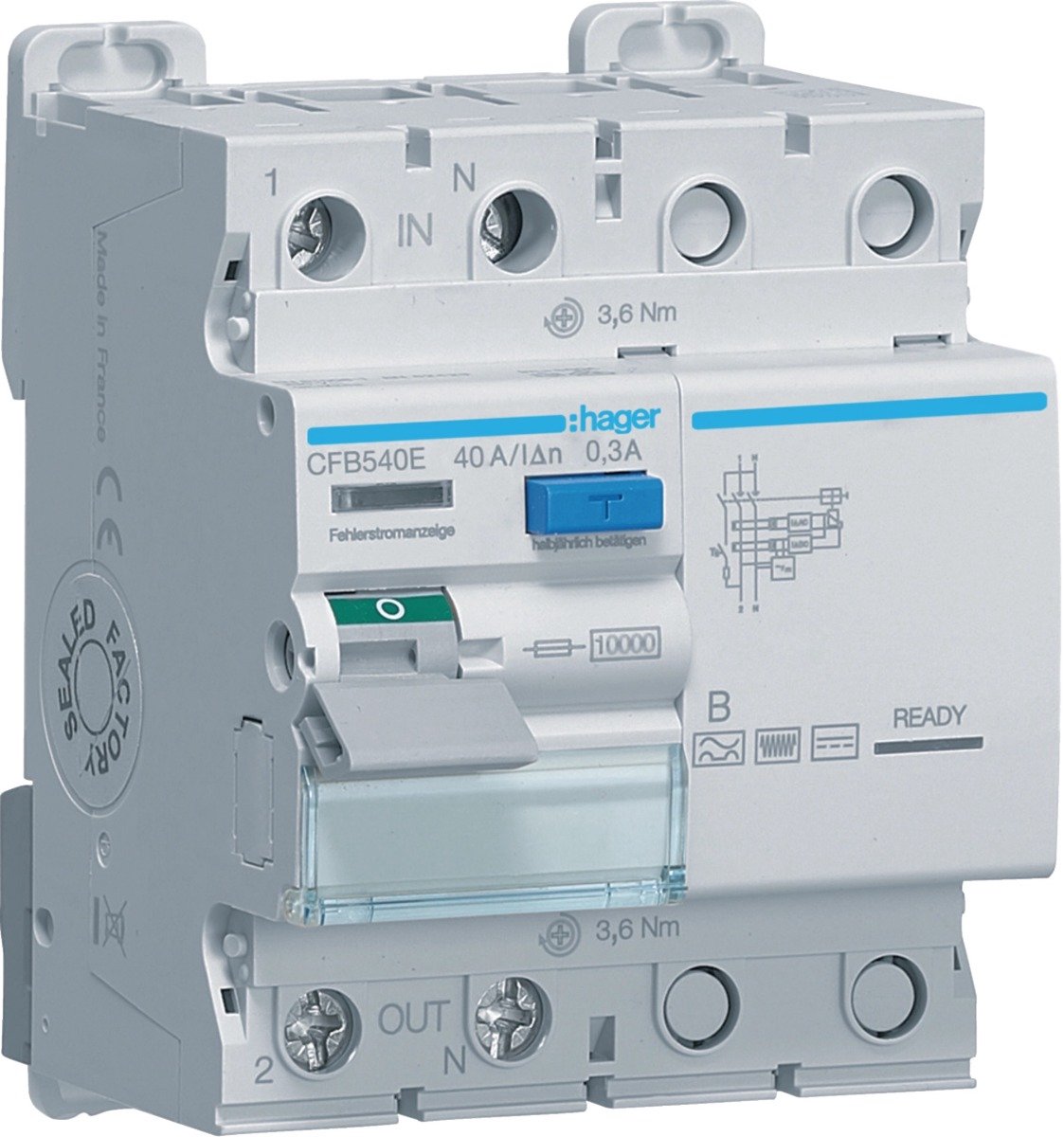 Hager aardlekschakelaar 40A 300mA type B 1P+N DIN-rail (CFB540E)