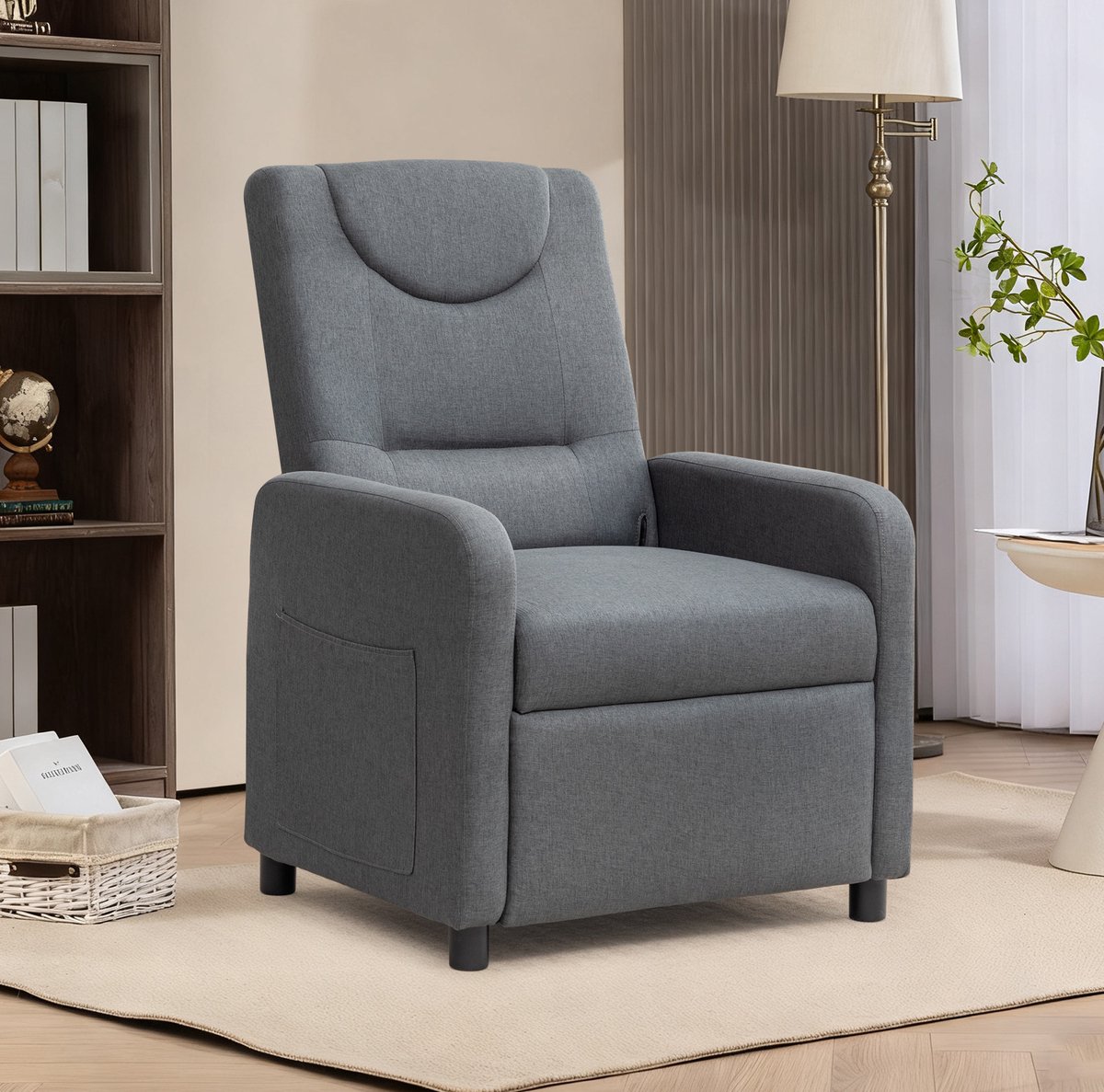 FloraGrace Relaxfauteuil – Handmatig Verstelbaar – Met Uitklapbare Voetensteun Voor Ontspannen Lezen En Tv Kijken – Stof – Donkergrijs