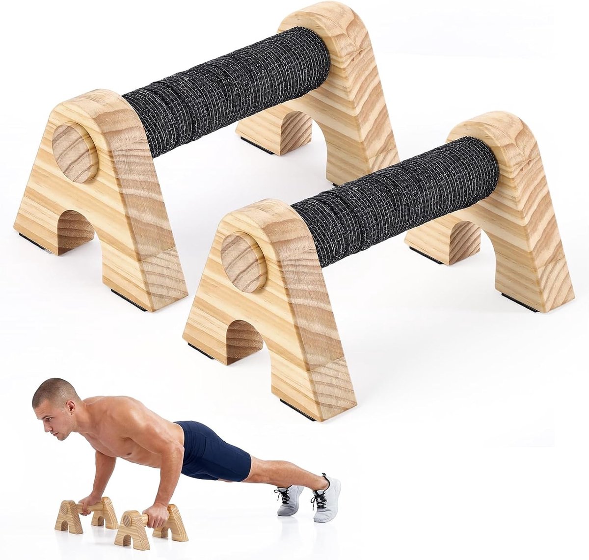 Duurzame Houten Push Up Handvatten tot 150 kg, Stabiliteit en Gewrichtsvriendelijkheid, Ideaal voor Calisthenics en Fitness met 8 Antislip Voetmatten voor Handstanden en Push-ups